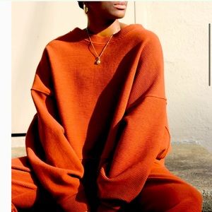 Na Nin Margot Rippled Cotton Cropped Sweatshirt in Cinnamon, One Size